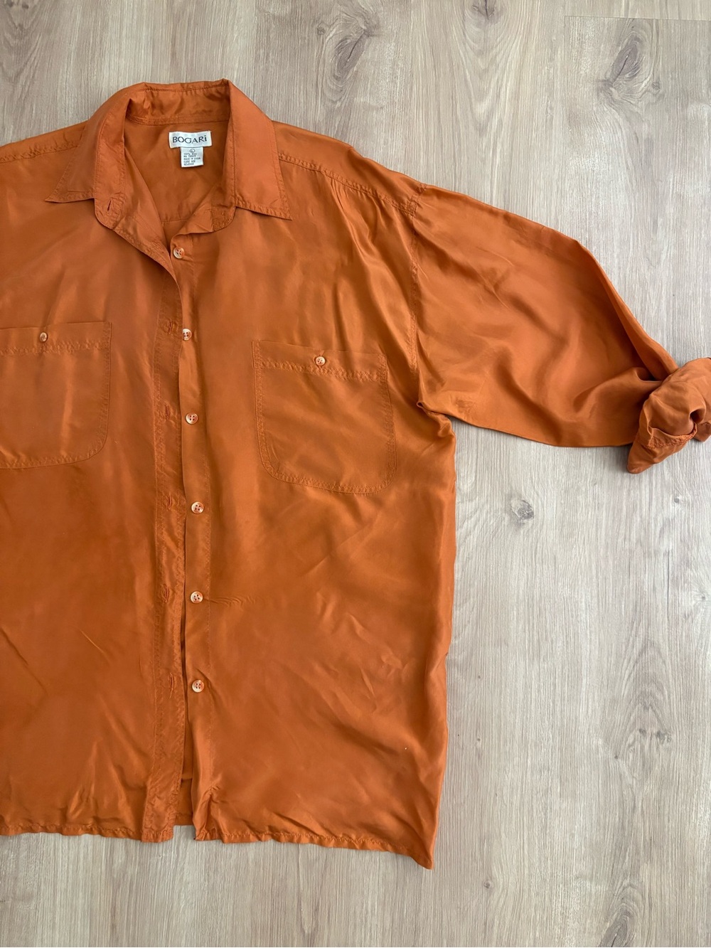 Vintage 100% silk Rust Button-Up Shirt